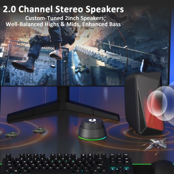 "JEECOO M40" Bluetooth Gaming Computer Speakers w/ 3.5mm AUX for Laptops&Tablets - Picture 14 of 16